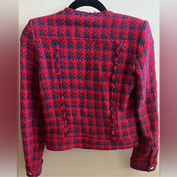 IRO Paris Quilombe Red Blue Tweed Jacket Blazer SZ 36 / XS - Picture 5 of 6